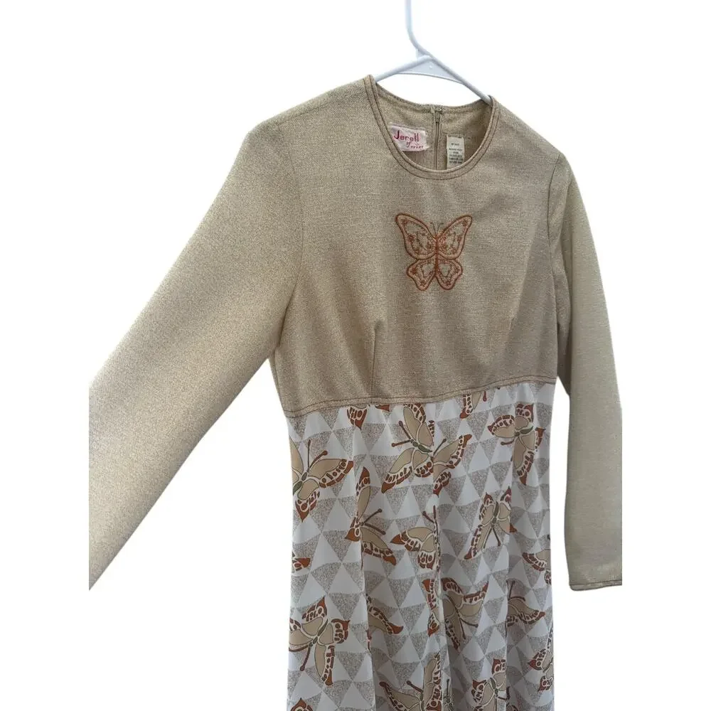 Vintage Jerell of Texas butterfly dress brown & tan medium